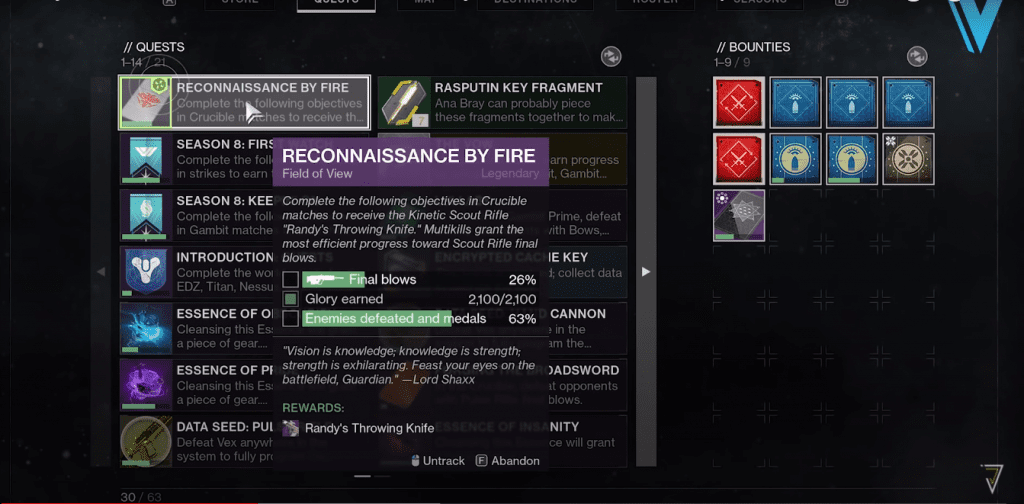 Tasks for Reconnaissance by Fire quest.