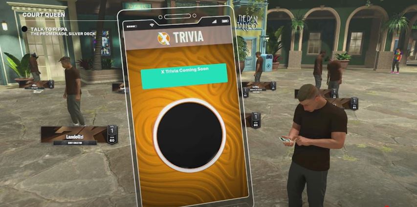 The image shows a phone with trivia on it