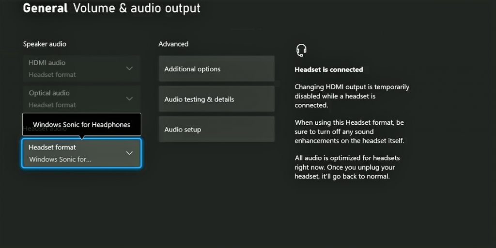 Audio Output Menu On Xbox