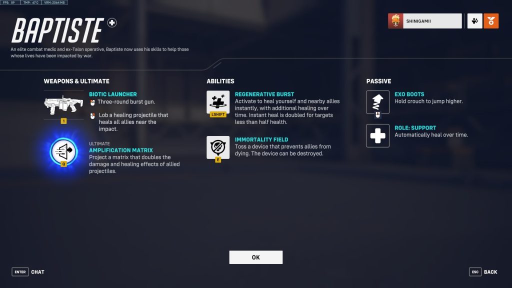 Baptiste's Weapons and Abilities