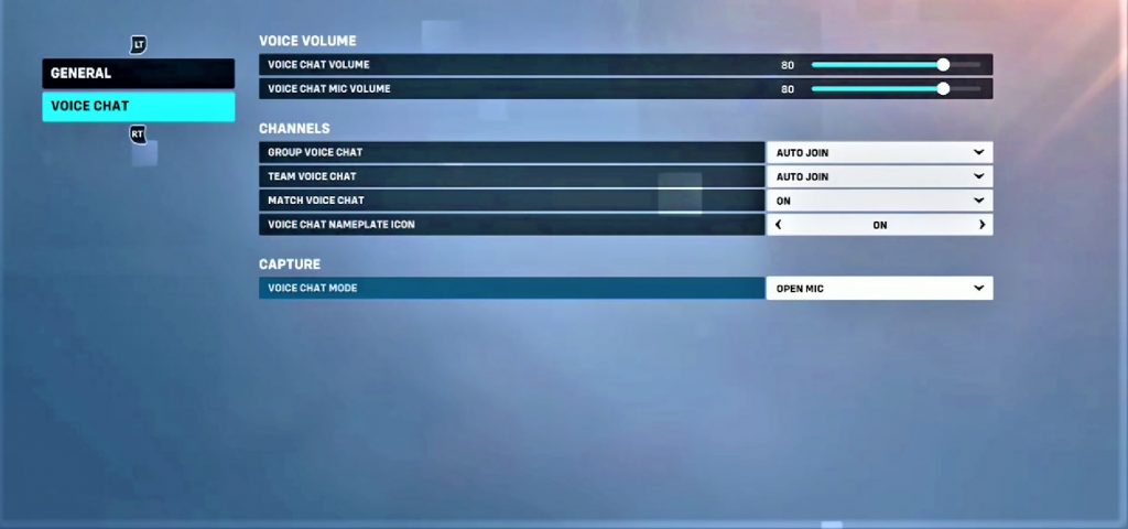 Xbox In-game Settings Menu