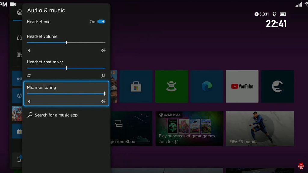 Xbox Mic Settings Menu