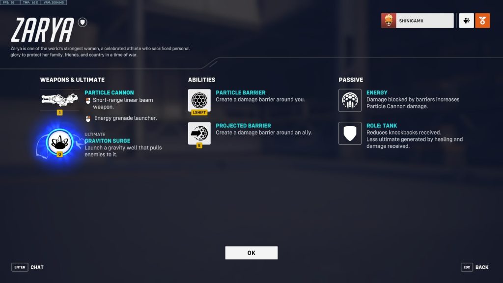 Zarya's Weapon and Abilities 