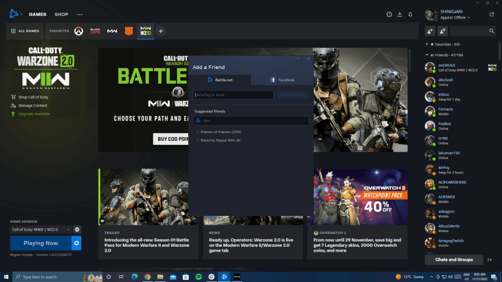 Battlenet Friends Menu