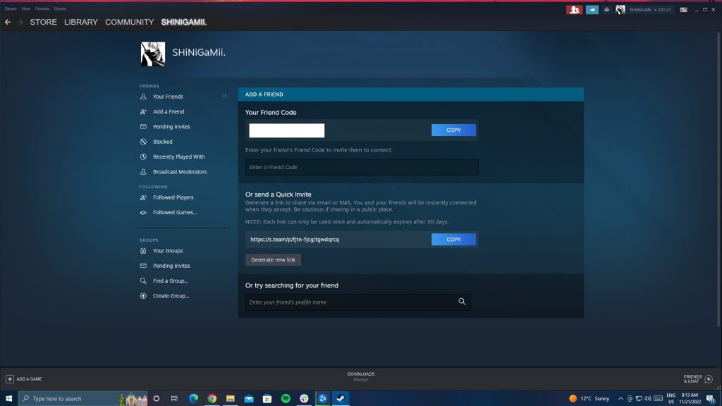 Steam Friend's Menu