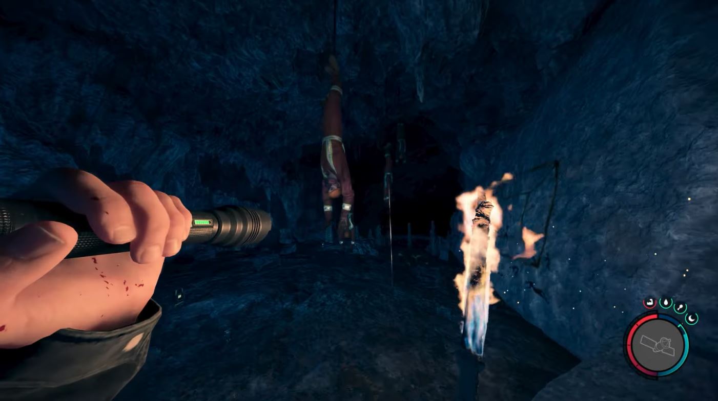 the hanging bodies inside the rope gun cave