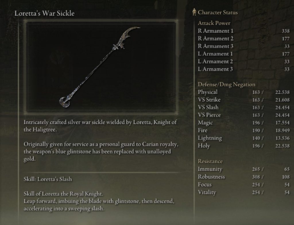 elden ring lorettas war sickle