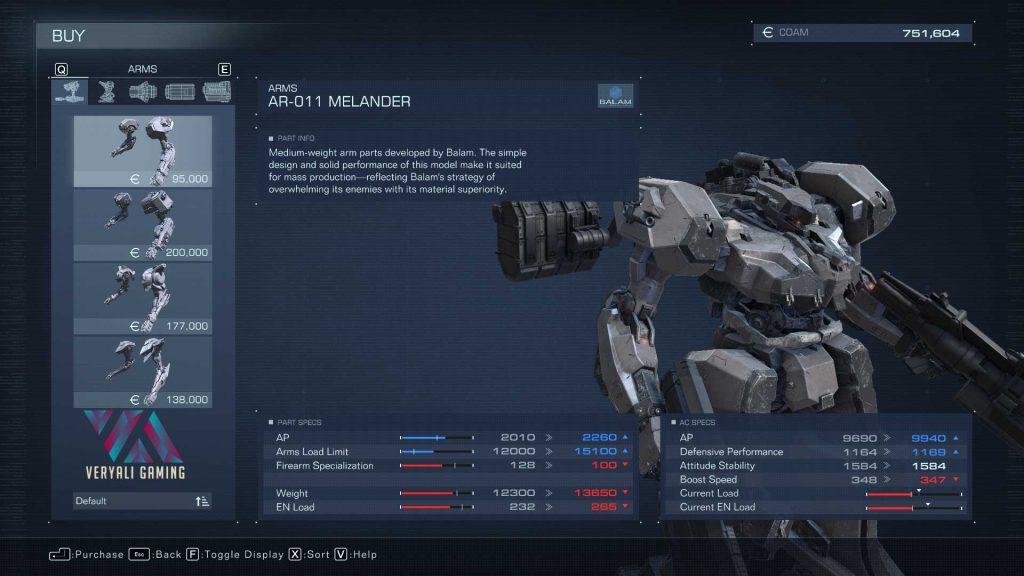 Armored Core 6 Arms Part: AR-011 MELANDER