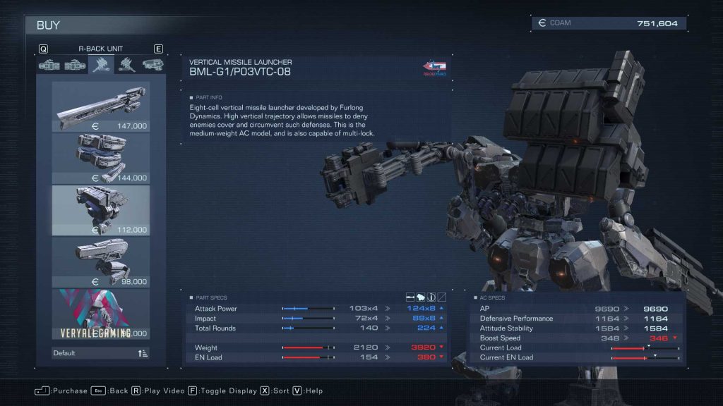 Armored Core 6 Right Back Part: BML-G1 P03VTC-08 Missile Launcher