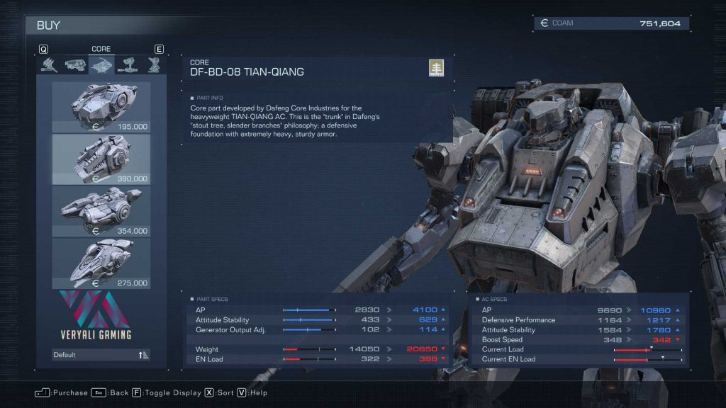 Armored Core 6 Core Part: DF BD 08 TIAN QIANG